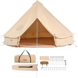VEVOR Canvas Tent Bell, Yurt 4 Seasons for Camping with Stove Jack, Breathable Holds up to 4 People, Family Camping Outdoor Hunting Party